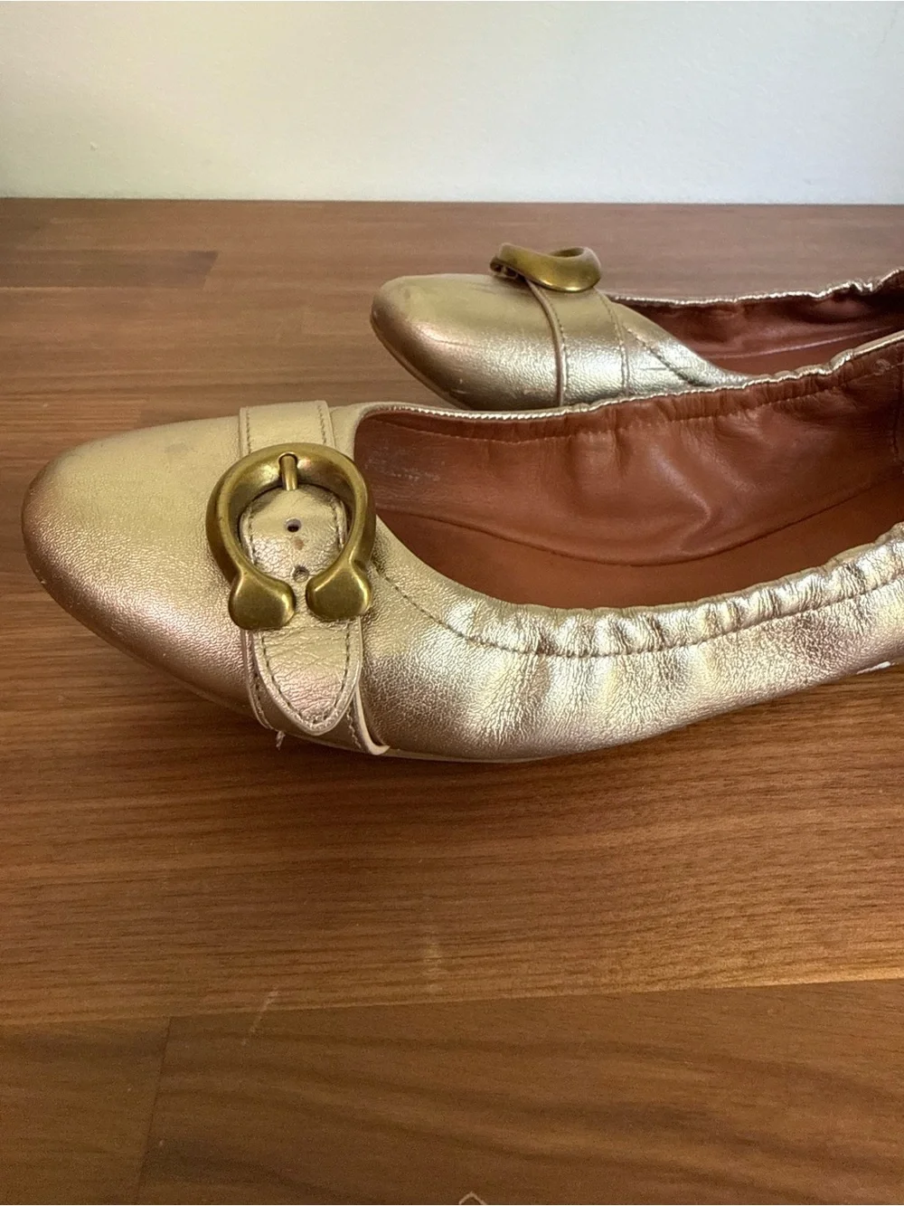 Coach Stanton Metallic Gold Ballet Flats, size 10